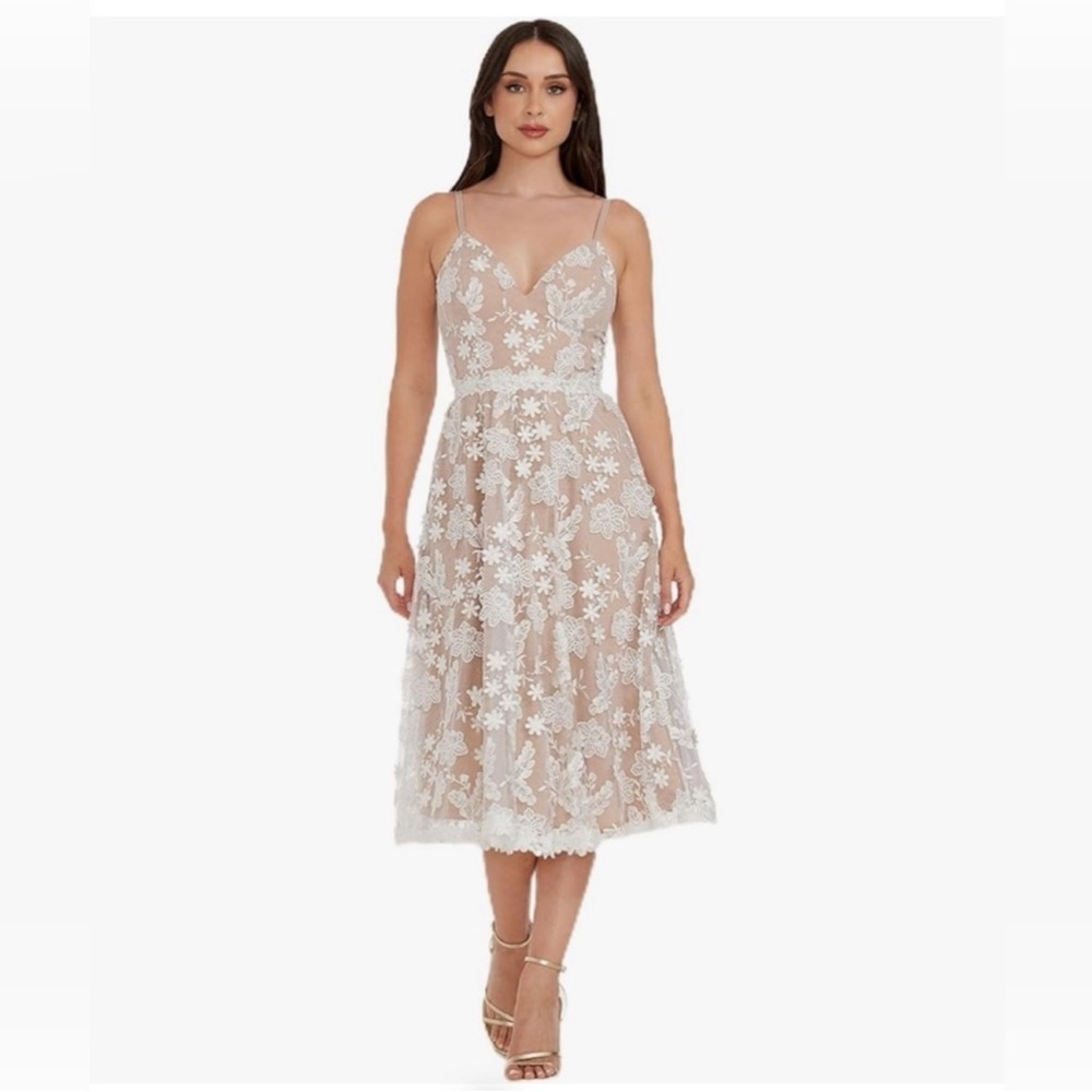 Dress the Population Tahani Fit & Flare Embroidered Dress - Size XL